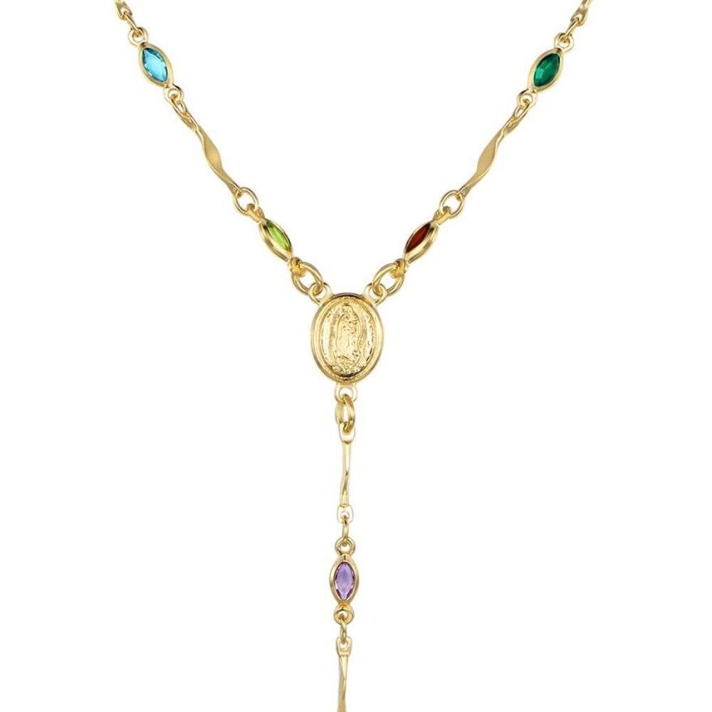 18K Gold Plated Multicolor Virgin Mary Necklace - Made In Brazil
